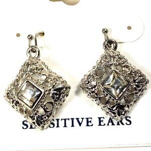 Croft & Barrow Silver tone Filigree Square Shape Crystal Earrings 2/$30 Jewelry